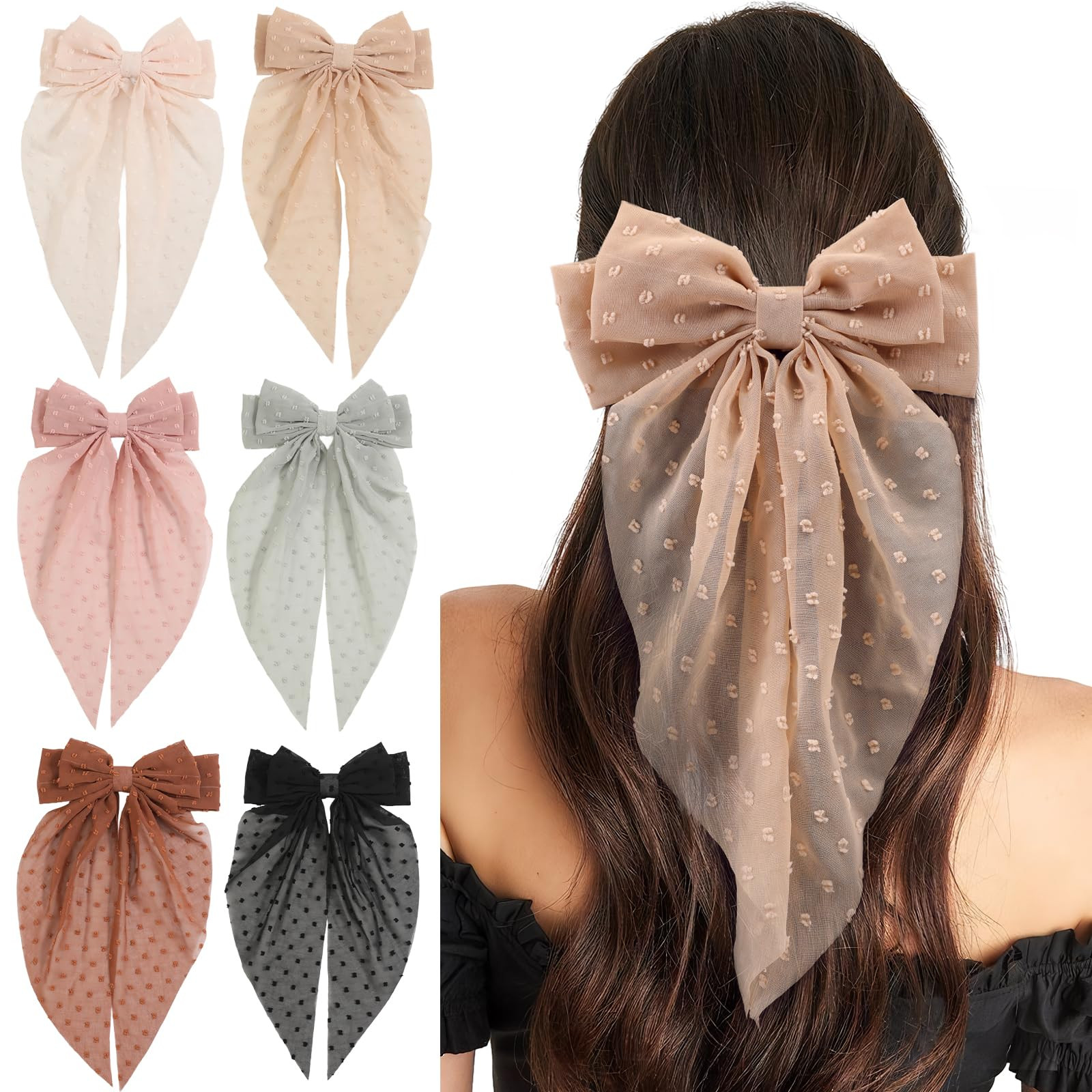 6 PCS Hair Bows for Women, Big Bow Hair Clips for Girls, Silky Satin Hair Bow Clips Oversized, La... | Amazon (US)