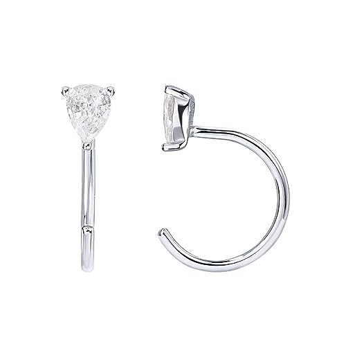 PAVOI 14K Gold Plated 925 Sterling Silver Huggie Half Hoop Earrings | Hypoallergenic Minimalist Tiny Cartilage Earring (Pear, White Gold) | Amazon (US)