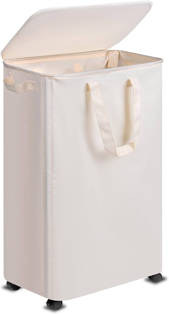 Slim Laundry Hamper with Lid and Wheels, Small Rolling Laundry Basket with Handle for Small Space... | Amazon (US)