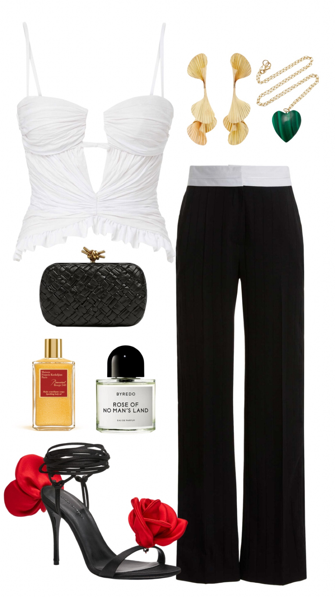 lovers month ❤️
brandon maxwell top
victoria beckham trousers
magda butrym heels 
bottega veneta knot clutch 
we dream in colour earrings 
haute victoire necklace 
byredo rose of no mans land perfume 
MFK baccarat rouge 540 body oil 

#LTKshoecrush #LTKFind #LTKSeasonal