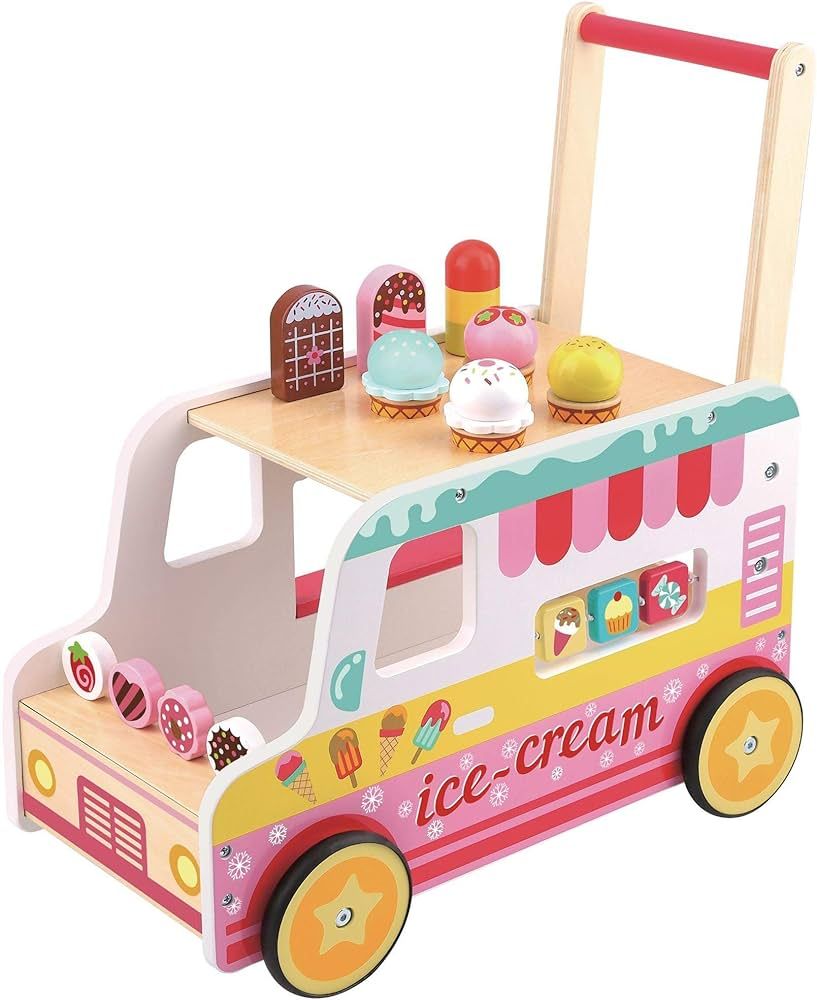 Fat Brain Toys Scoop 'n Scoot Ice Cream Walker - Wooden Pretend Playset for Toddlers | Amazon (US)