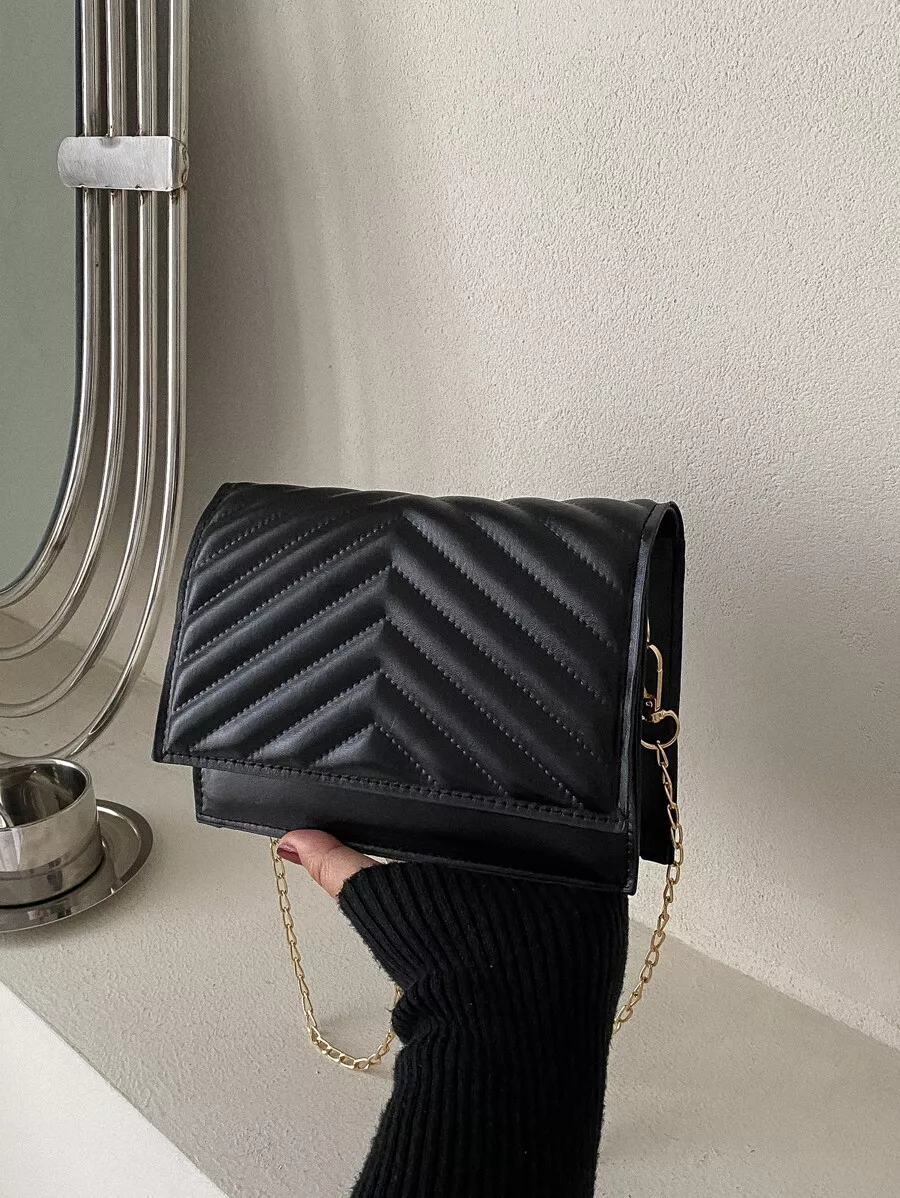 SHEIN, Bags, Mini Chevron Flap Chain Square Bag Black Shoulder Bag Shein