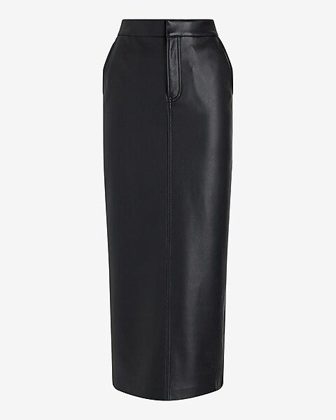 High Waisted Faux Leather Back Slit Maxi Skirt | Express