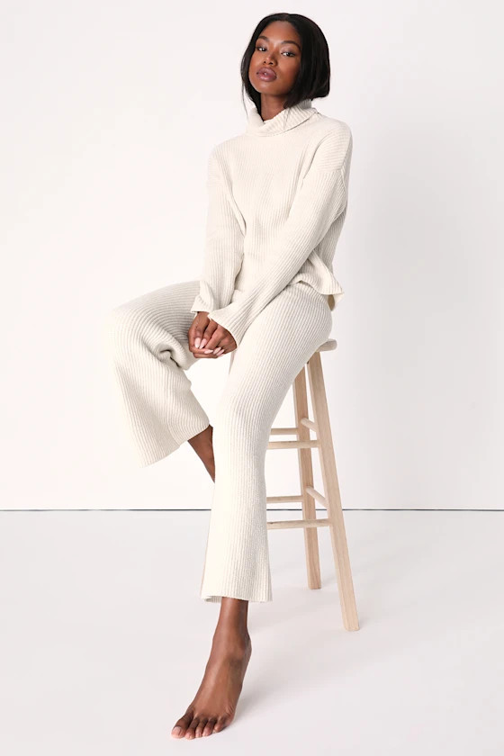 Endless Comfort Ivory Chenille Wide-Leg Sweater Pants | Lulus (US)