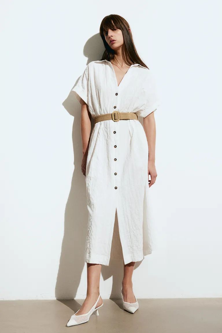 Shirt Dress with Belt - White - Ladies | H&M US | H&M (US + CA)