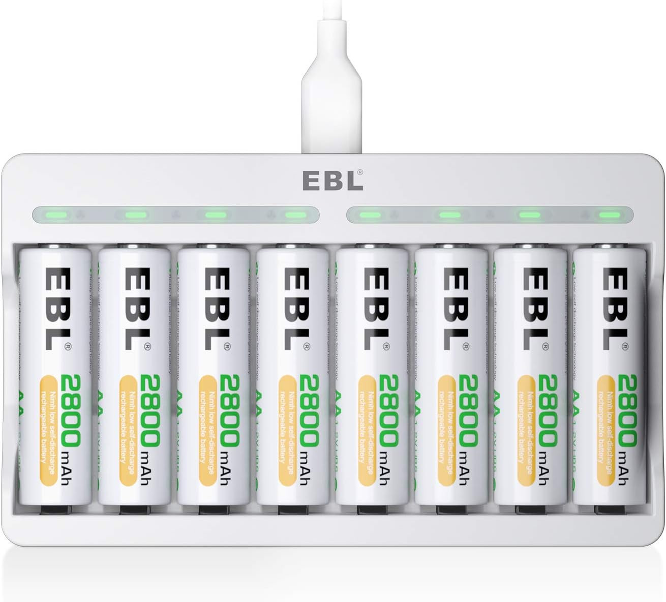 EBL Rechargeable AA Batteries 2800mAh 8 Pack and 8-Bay AA AAA Individual Rechargeable Battery Cha... | Amazon (US)
