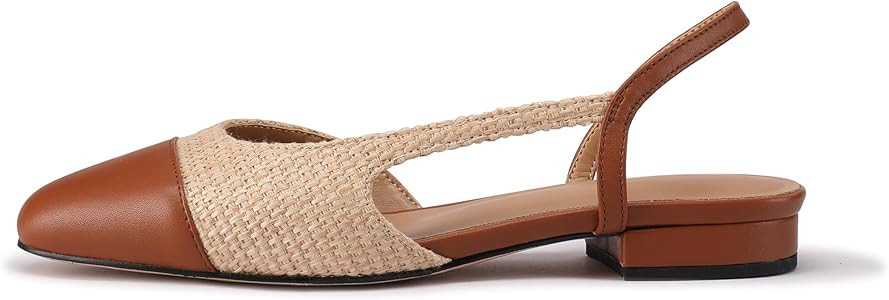 Slingback Flats for Women Nude Sling Back Shoes Closed Toe Two Tone Low Heel Pumps Dressy Work Of... | Amazon (US)