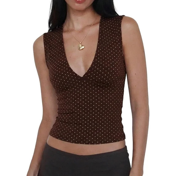 EMMIOL Women's Deep V-Neck Crop Tank Top Stretchy Sleeveless Going Out Top Summer Y2K Style | Walmart (US)