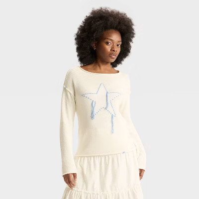 Women's Wide Crewneck Americana Pullover Sweater - Wild Fable™ | Target