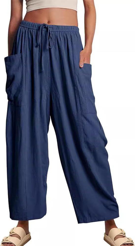 Flygo Women's Wide Leg Pants Summer Casual Loose Fit Beach Palazzo Harem Pants with Pockets | Amazon (US)