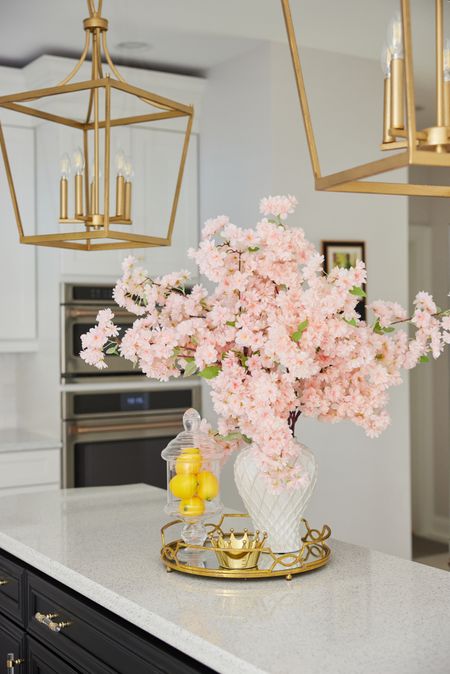 Gold pendant light fixtures, cherry blossoms , kitchen decor 

#LTKhome