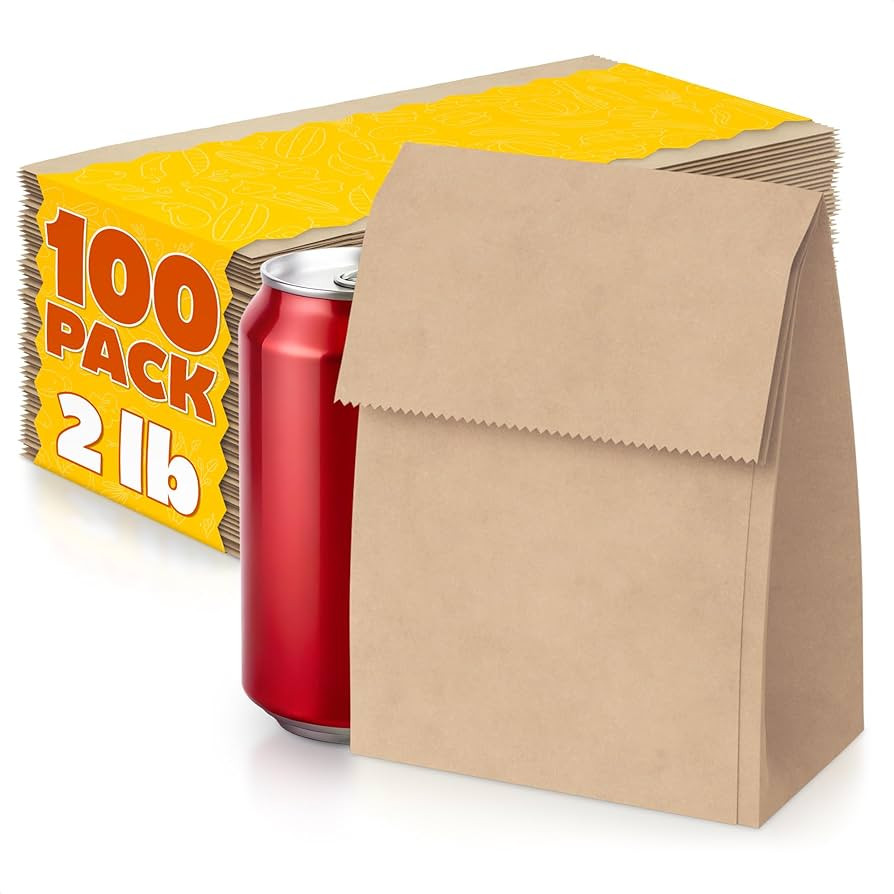 Set of 100 Small Brown Paper Bags - Sturdy Brown Lunch Bags for Snacks, Nuts, Popcorn, Cookies, C... | Amazon (US)