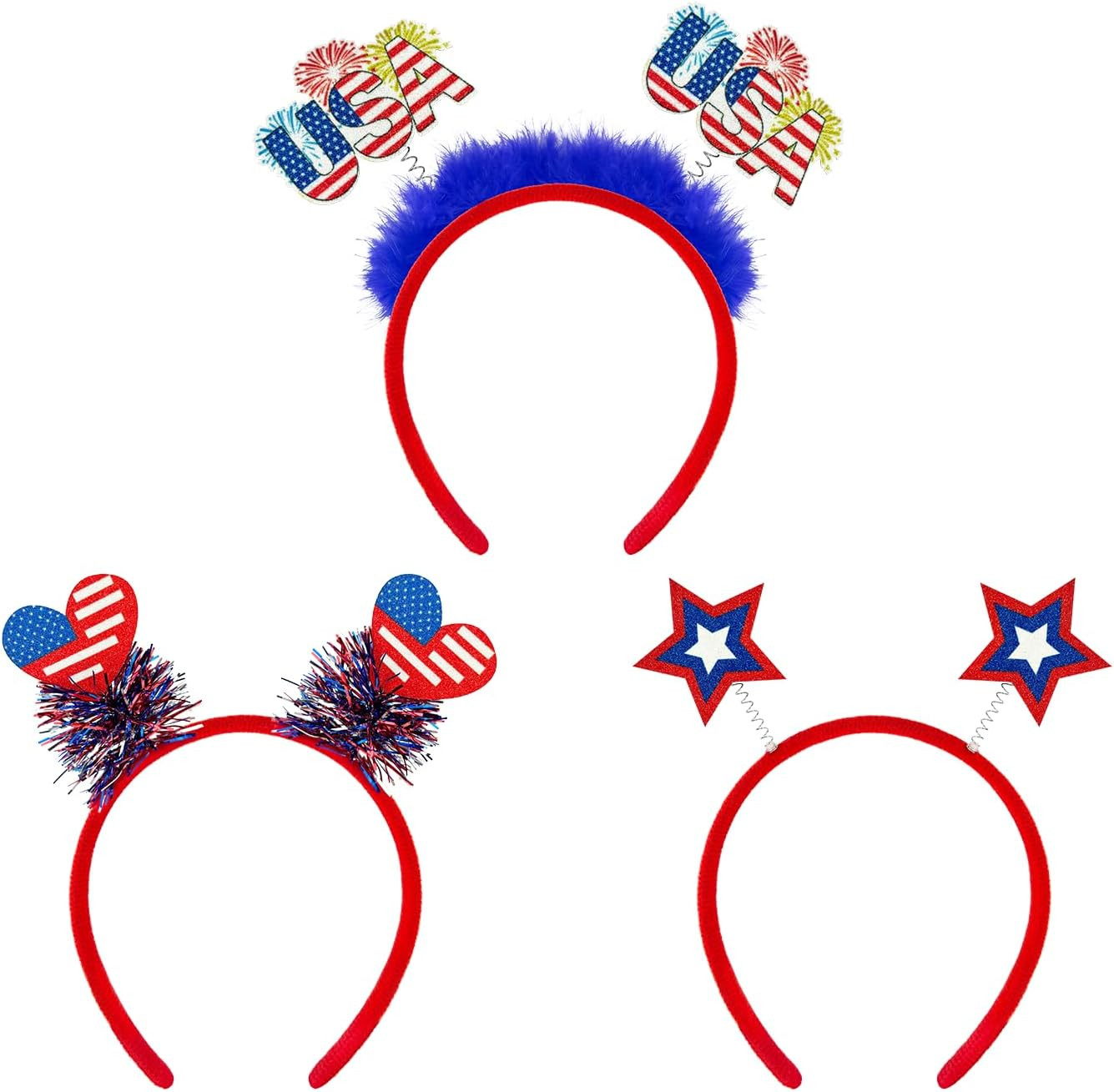 4th of July Headband for 250th Anniversary 3 PCS, Patriotic Hats Hair Accessories for Women, Four... | Amazon (US)