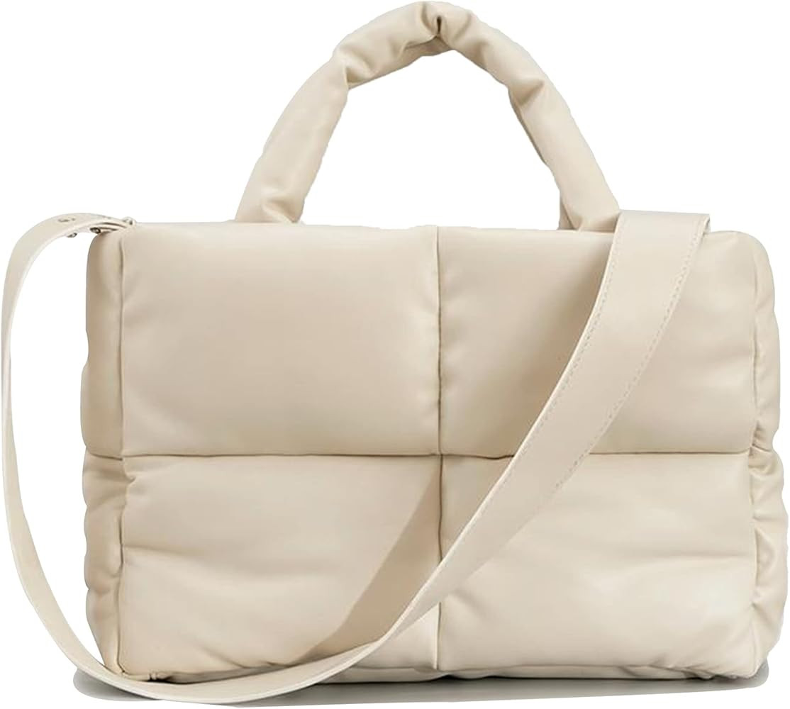 Women Large Quilted Puffer Tote Bag Soft Padded Down Winter Handbag Space Totes Puffer Shoulder B... | Amazon (US)