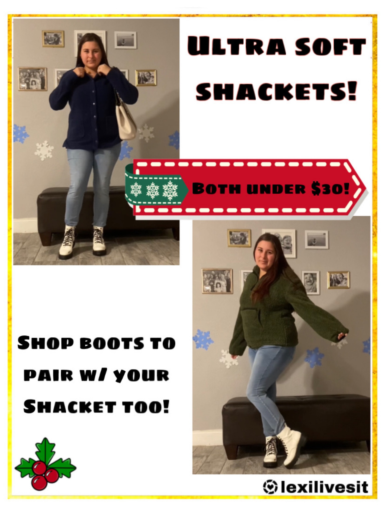 SHACKETS are my fave thing to throw on during the cooler months! They’re so soft & effortlessly cute. Click the image to shop Sherpa pullovers, Sherpa jackets & boots for a casual Holiday look! 

#LTKHoliday #LTKSeasonal #LTKstyletip