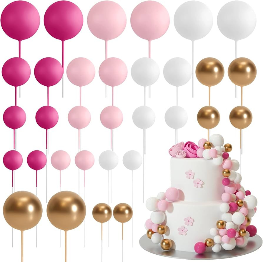 ASTARON 32 Pcs Ball Cake Topper Decorations Mini Balloons Cake Topper Sticks Foam Balls Cake Pick... | Amazon (US)