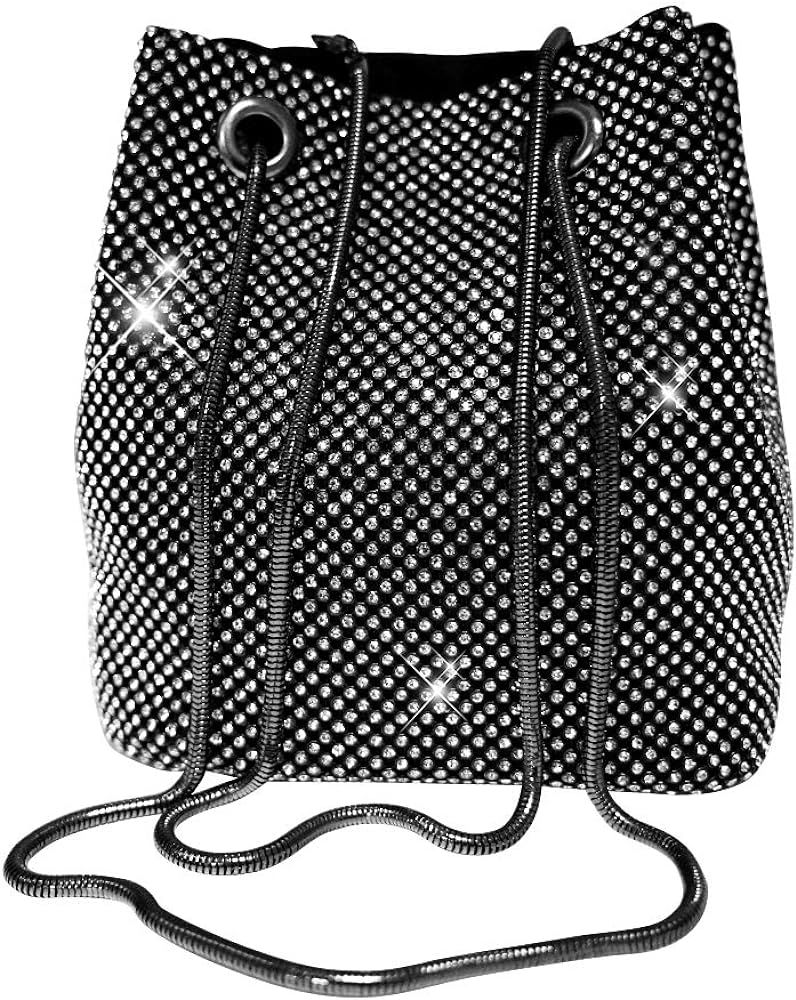 Women's Evening Bag- Full Rhinestones Bucket Bag Shining Crossbody Bag Shoulder Bag for Party Weddin | Amazon (US)