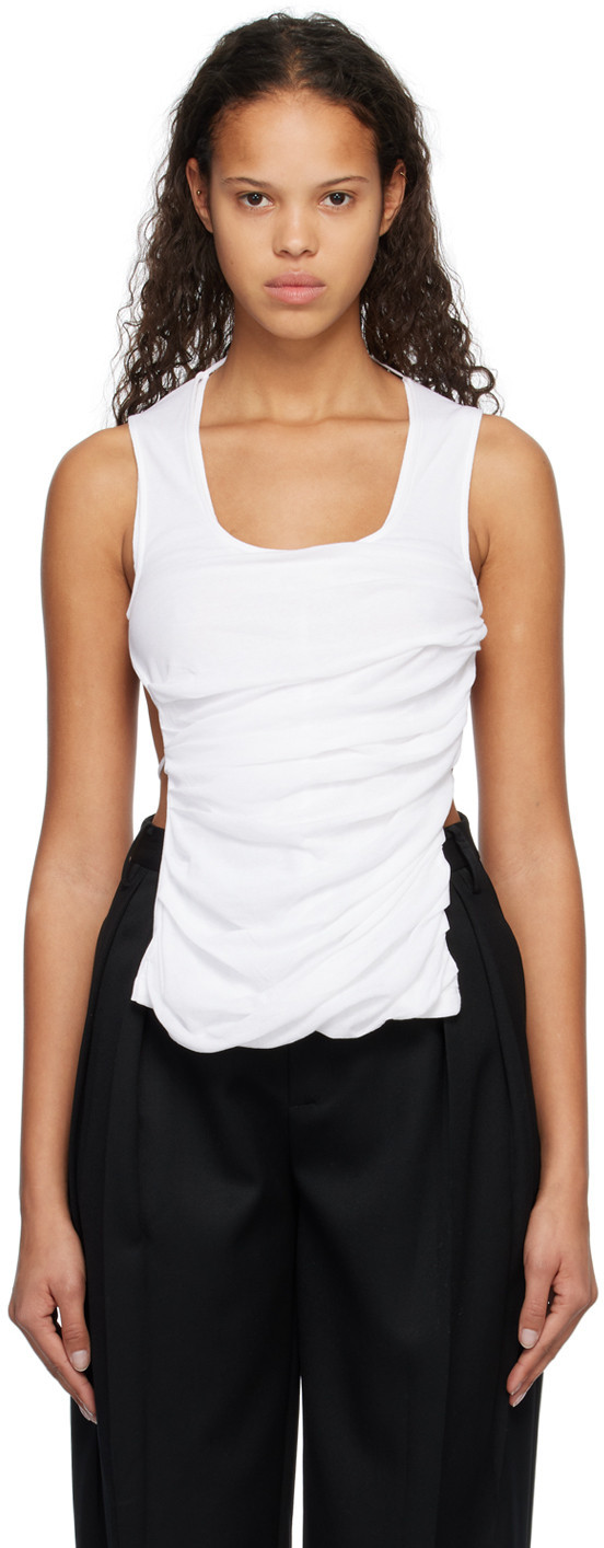 Subtle Le Nguyen White Draped Tank Top | SSENSE