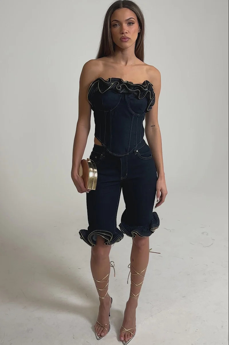 SOMETHING DIFFERENT DENIM CORSET WITH ZIPPER DETAIL | AKIRA