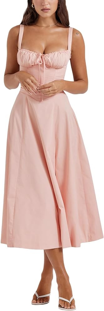 Women Boho Floral Maxi Dress Spaghetti Strap Flowy A Line Slit Long Dress Summer Vacation Party C... | Amazon (US)