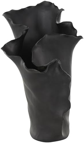 Deco 79 Ceramic Abstract Floral Inspired Vase with Wavy Folded Rim, 9" x 11" x 16", Black | Amazon (US)