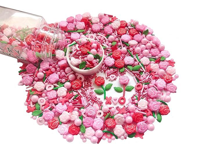 Sentovac Edible Red Pink Rose Mix Sprinkles for Decorating | Valentines Day Sprinkles 1 Bottle 3.... | Amazon (US)