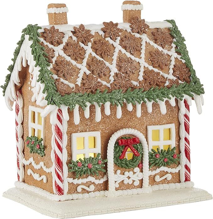 One Holiday Way 8.5-Inch Light Up Faux Gingerbread Cottage House with Timer, Rosemary, Candy Cane... | Amazon (US)