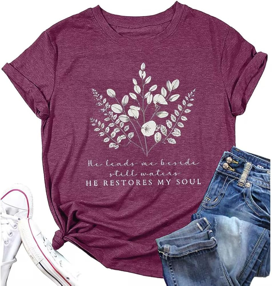 Women's Christian Bible Verse T Shirts Vintage Boho Wildflowers Graphic Short Sleeve Crewneck Flo... | Amazon (US)