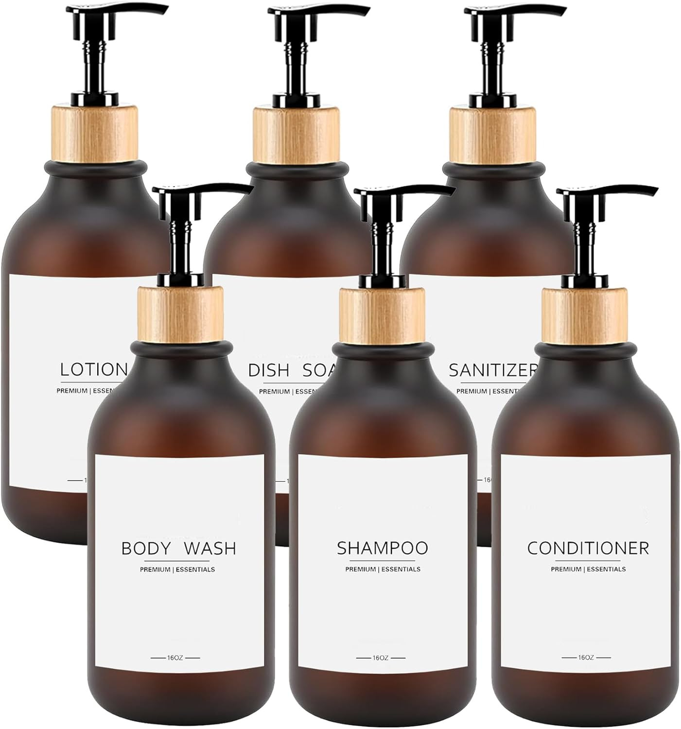 Frosted Plastic Shampoo and Conditioner Bottles, Apothecary Dispenser Bamboo Pump, Refillable Bot... | Amazon (US)