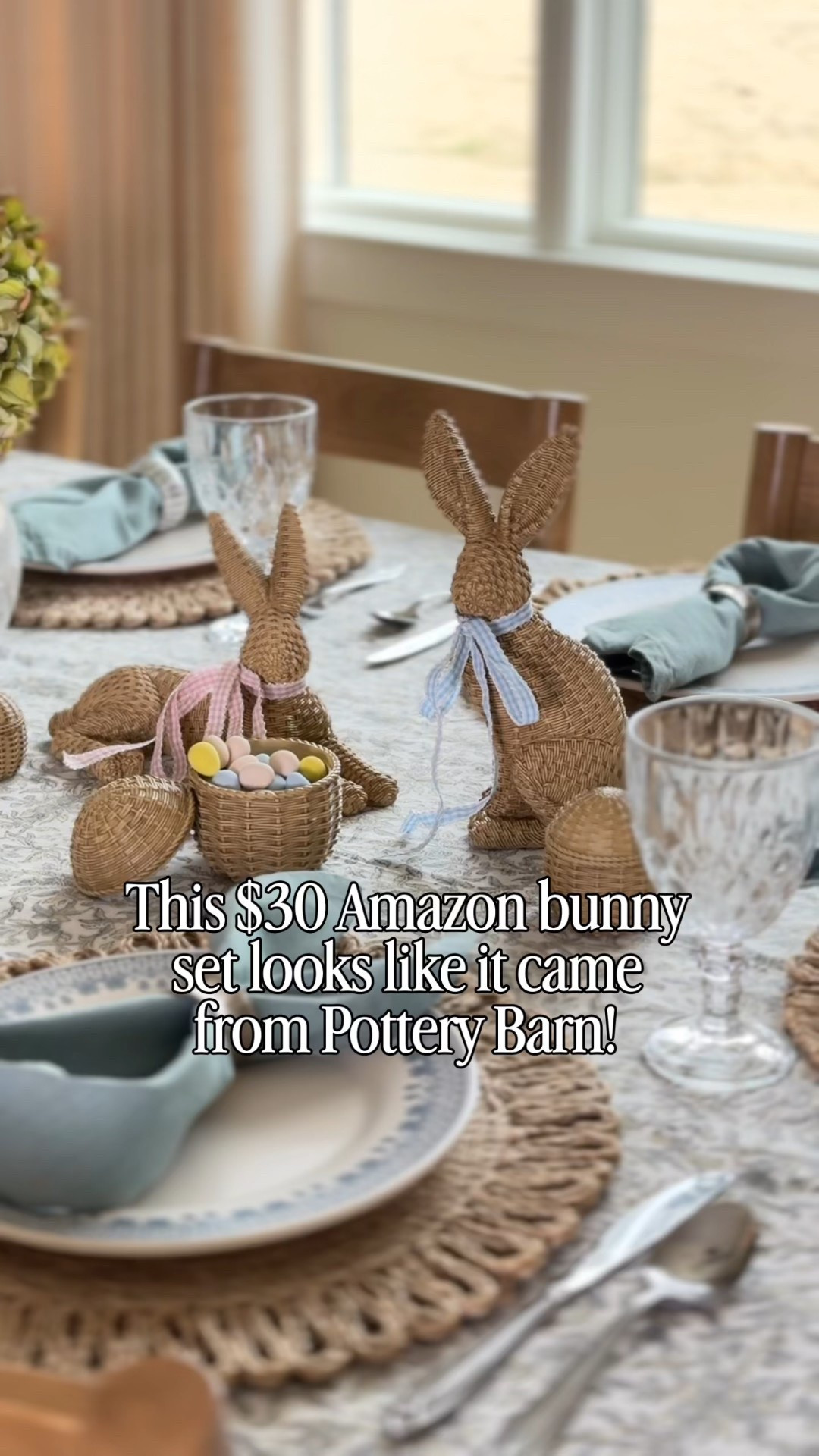 I stopped by our local Pottery Barn outlet and saw a rattan bunny for $86… and while it was beautiful, I knew I could find a similar look for less for our spring table.

I took a chance ordering these (they had zero reviews at the time), and I was honestly so impressed when they arrived. They look high-end, feel sturdy, and style so well with classic spring decor.

Two of the eggs even open — perfect for holding Cadbury eggs or a few little treats.

Such a simple way to add Easter table decor or spring accents without overspending.

Linked below 🤍


#LTKSeasonal #LTKHome