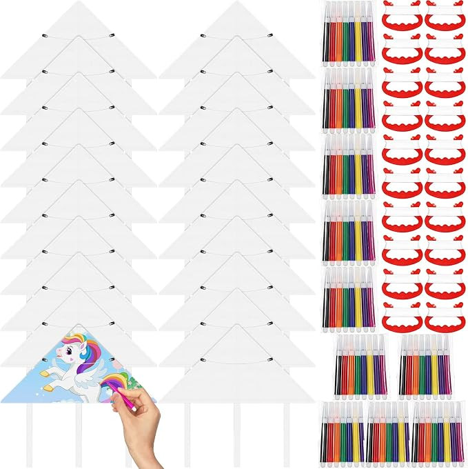 Honoson 20 Pieces DIY Blank Kite with Watercolor Pens and String 20 Inch Making Craft Kits Decora... | Amazon (US)