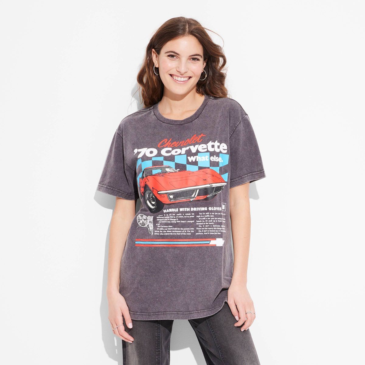 Women's 70s Corvette Oversized Short Sleeve Graphic T-Shirt - Black M | Target