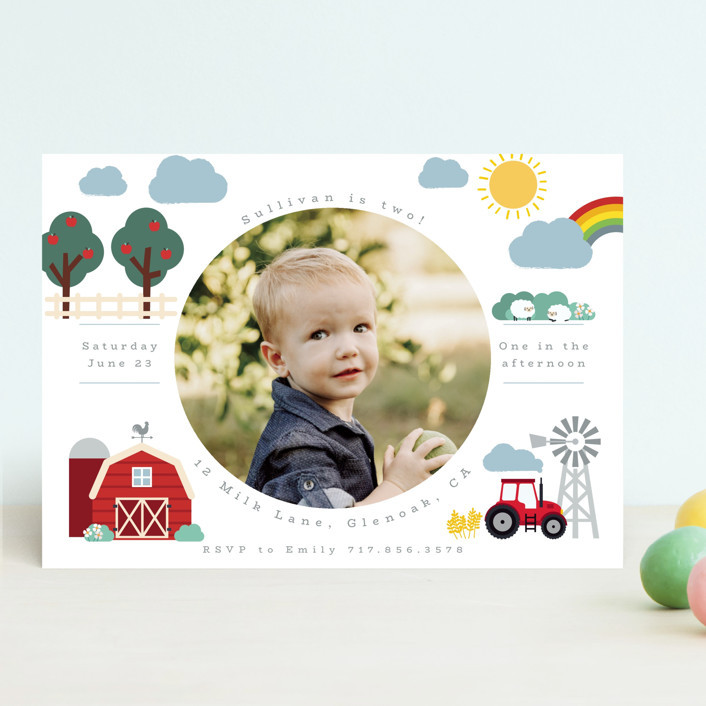 "Down by the farm" - Customizable Children's Birthday Party Invitations in Blue by Caitlin Consid... | Minted