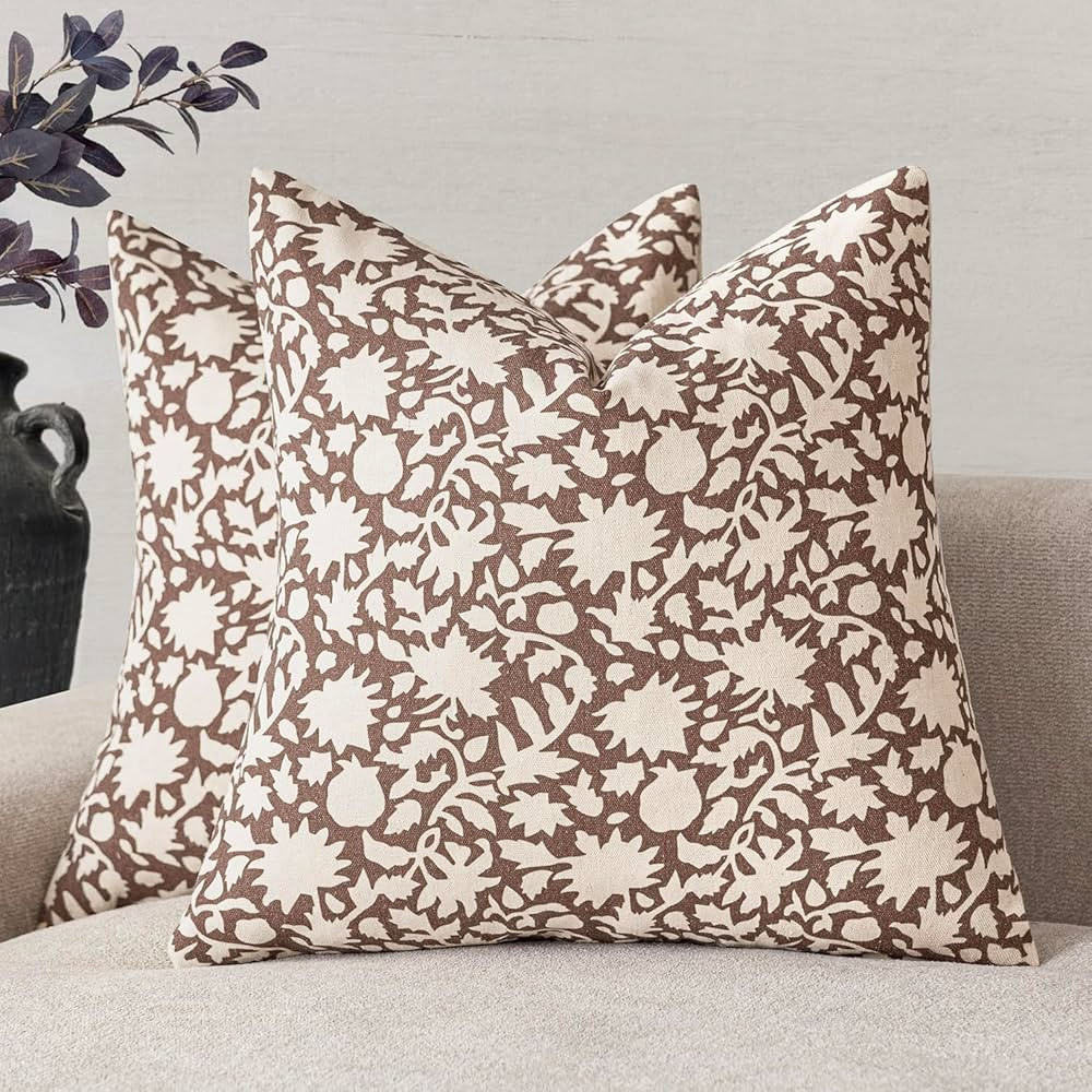 Foindtower Set of 2 Decorative Neutral Floral Throw Pillow Covers Accent Farmhouse Cushion Covers... | Amazon (US)