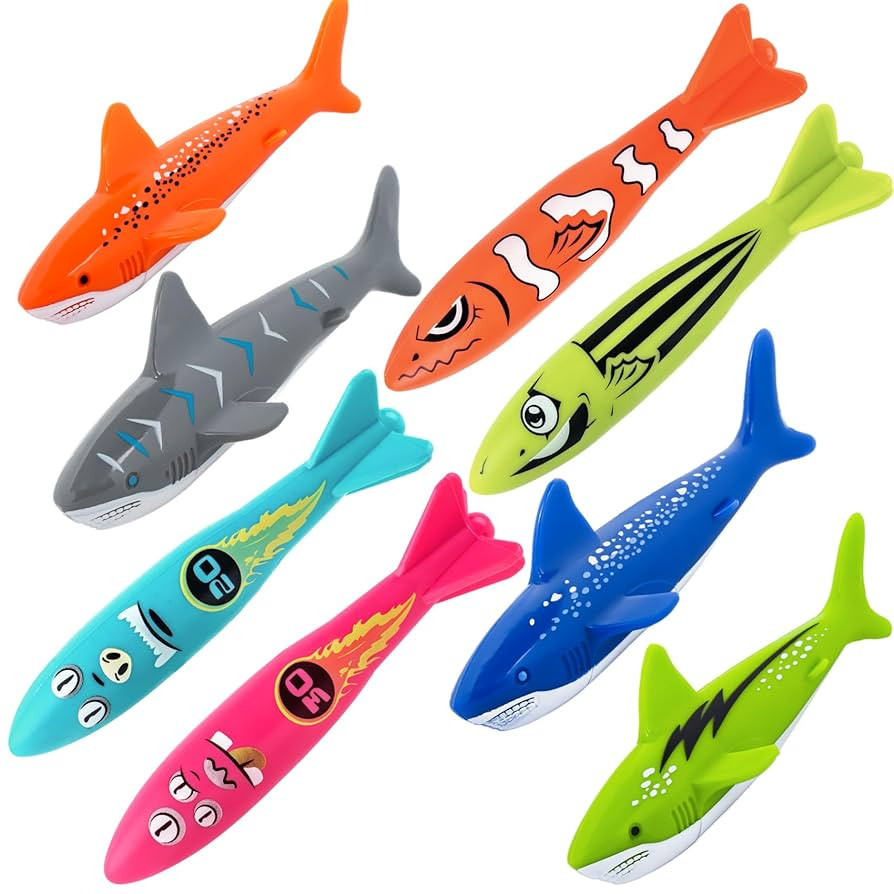 Pool Toys for Kids Ages 4-8, 8 Pcs Underwater Pool Torpedo Bandits Gliding Shark Diving Toys for ... | Amazon (US)