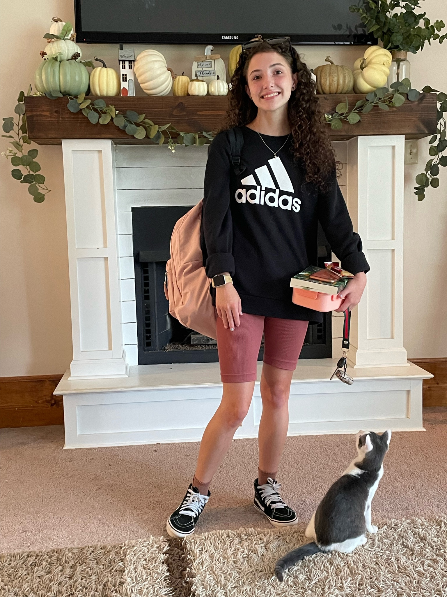 Cute teen fashion with the cutest little kitten 🤗😻

Tags:
Adidas sweatshirt 
Womens adidas
Teen fashion
Teen fits
Teen looks
Biker shorts
Bike shorts
Pink shorts
Pink backpack
School supplies 
College
Vans
Amazon fashion
Teen socks
Womens socks

#LTKkids #LTKshoecrush #LTKunder50