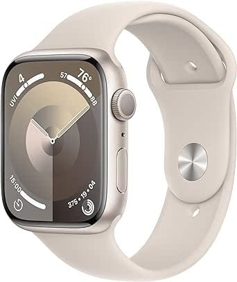 Apple Watch Series 9 [GPS 45mm] Smartwatch with Starlight Aluminum Case with Starlight Sport Band... | Amazon (US)