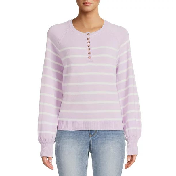 Time and Tru Women's Long Sleeve Henley Sweater - Walmart.com | Walmart (US)
