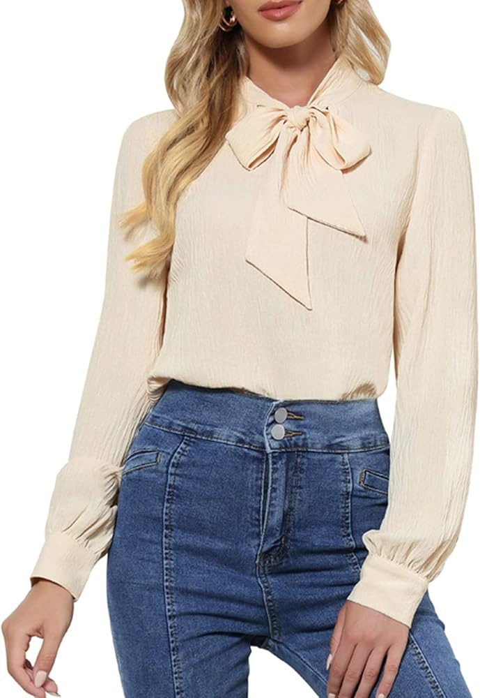 Kate Kasin Womens Bow Tie Long Sleeve Blouse Swiss Dot Shirts Office Tops | Amazon (US)