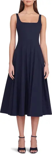 STAUD Wells Stretch Cotton Poplin Midi Fit & Flare Dress | Nordstrom | Nordstrom