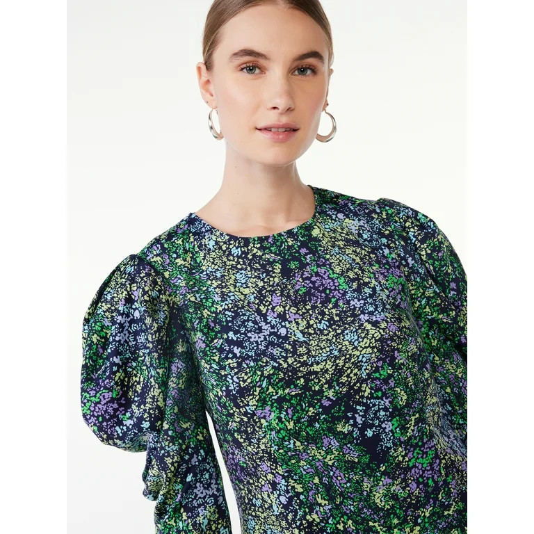 Scoop Women's Print Top with Blouson Sleeves, Sizes XS-XXL | Walmart (US)