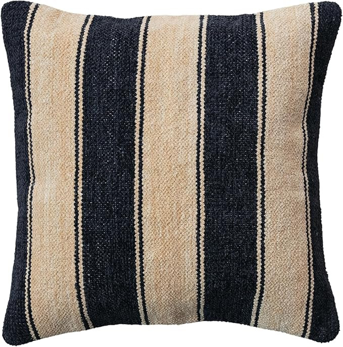 Creative Co-Op, Black Striped Cotton Blend Chenille Pillow, Cream | Amazon (US)