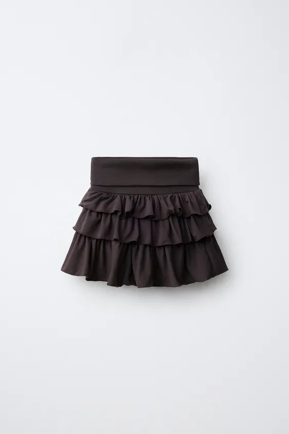 Skirt with an inner skort and an elasticated fold-over waistband. Featuring ruffle detailing. | Zara US