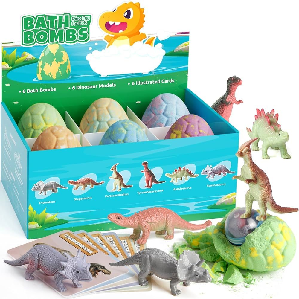 TranquilBliss Dino Egg Bath Bombs for Kids with Surprise Inside, 6 Packs Dinosaur Bath Toys Gift ... | Amazon (US)