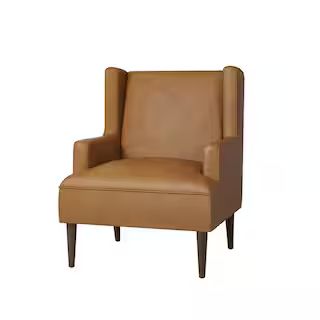 Jeremias Camel Vegan Leather Accent Chair with Solid Wood Legs | The Home Depot