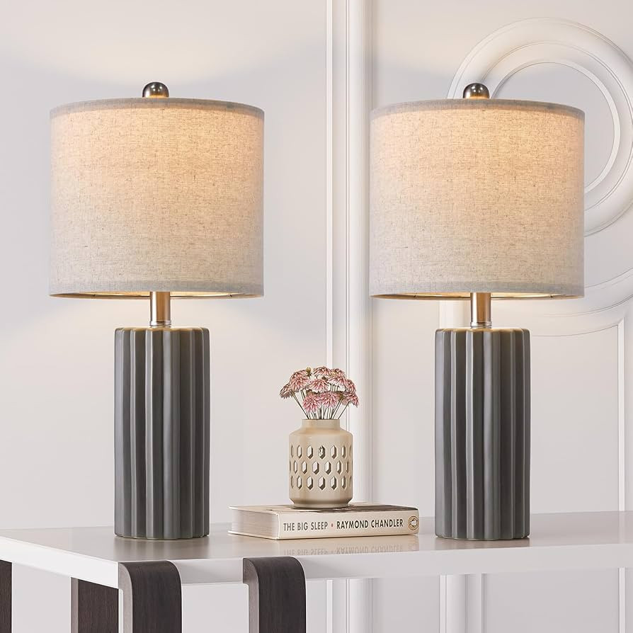 Oneach 21'' Farmhouse Ceramic Table Lamp Set of 2 for Bedroom Living Room House Decor Deep Charco... | Amazon (CA)