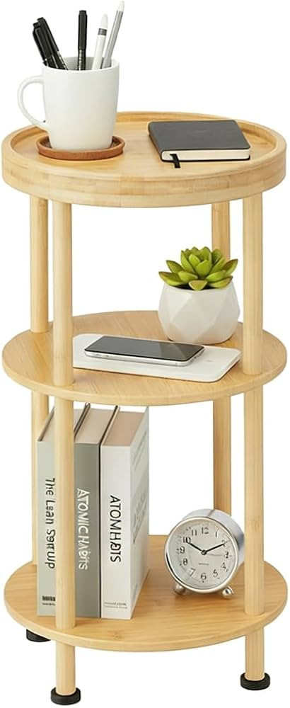 Bamboo Side Table, 3-Tier Round End Table with Tray Top, Bathroom Storage Shelf & Plant Stand Ind... | Amazon (US)