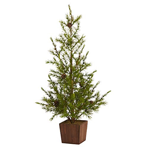 Nearly Natural 28in. Alpine Natural Look Artificial Christmas Tree in Wood Planter with Pine Cones | Amazon (US)