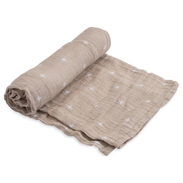 Muslin Swaddle, Taupe Cross | SpearmintLOVE