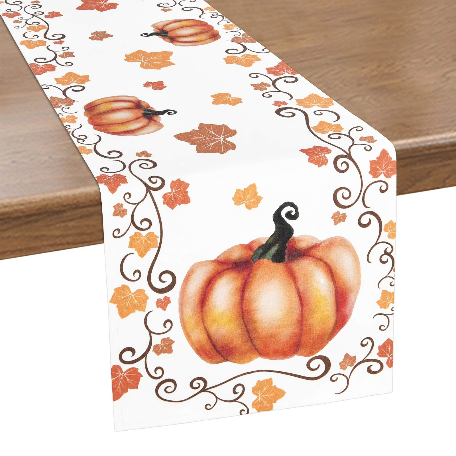 Alishomtll Thanksgiving Table Runner, Autumn Leaves Table Runner, Orange Pumpkin Table Runner for Fa | Amazon (US)